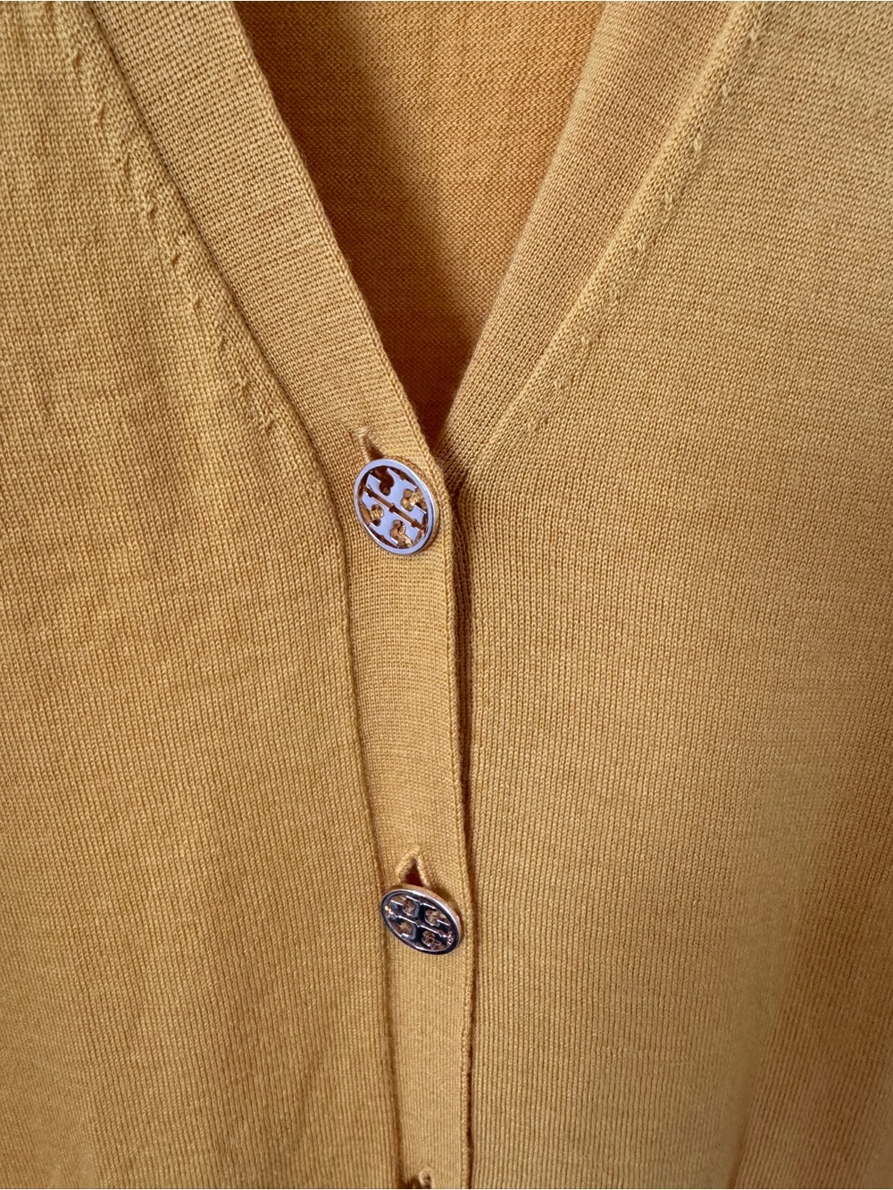 Tory Burch Mustard Yellow V-Neck Button Cardigan - Picture 2 of 6